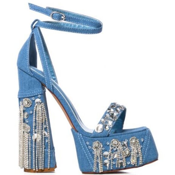 AZALEA WANG "NOBODY DOES IT BETTER" RHINESTONE FRINGE CHUNKY HEEL (BRAND NEW ! - Picture 7 of 9